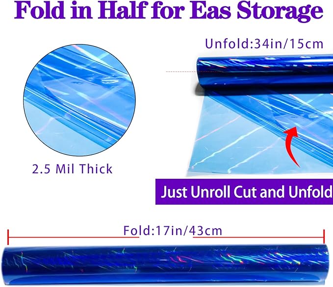 CMFYHM Iridescent Blue Cellophane Wrap Roll I 34 In Wide X 50 Ft Long I Colorful Cello Perfect For Baskets,Gifts, Treats,Birthday Holiday Wedding Floral, Party Arts Crafts Decoration (Blue)
