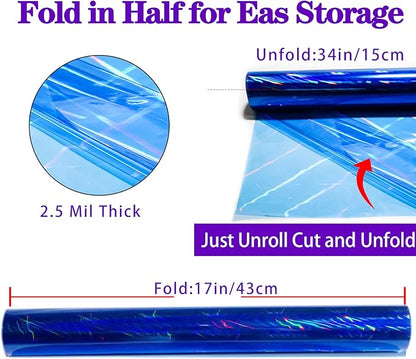 CMFYHM Iridescent Blue Cellophane Wrap Roll I 34 In Wide X 50 Ft Long I Colorful Cello Perfect For Baskets,Gifts, Treats,Birthday Holiday Wedding Floral, Party Arts Crafts Decoration (Blue)