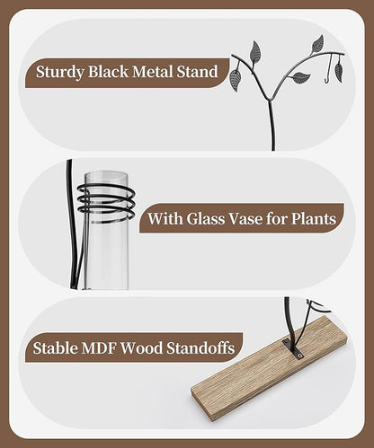 Afuly 4x6 Picture Frame Potted Plants Desk Photo Frames with Metal Stand Glass Vase, Rustic Double Sides Display Wood Frame Wedding Birthday Gifts for Couple Mom Grandma Women