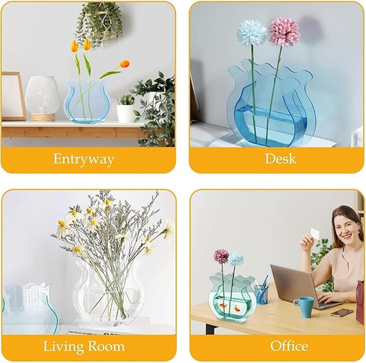 Mini Acrylic Fish Bowl Flower Vase for Small Fish or Plant, Clear Dual-Use Decorative Vase for Desk or Shelf, Compact Modern Bud Design Tabletop Décor (Transparent, Mini)
