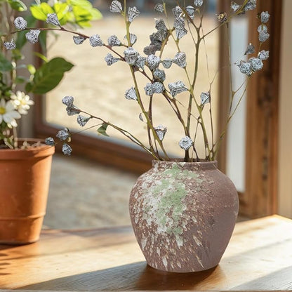 Rustic Farmhouse Ceramic Vase Home Decor,Handmade Vintage Stoneware Clay Pottery Terracotta Textured for Modern Farmhouse, Living Room, Office Desk Table Shelf(Brown) 6IN