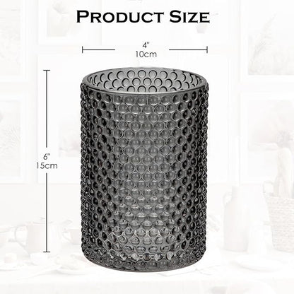 Grey Vase Glass Cylinder Vase, 5.5" H x 8" W Flower Vases Decorative Modern Wide Mouth Vase Bubble Glass Vases for Centerpieces Mantel Shelf Table Home Decor
