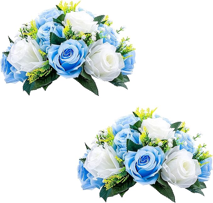 Sziqiqi Faux Silk Rose Flowers Artificial Flowers for Wedding Party Centerpiece Decorations Home Decorative Flowers, Pack of 2 Blue