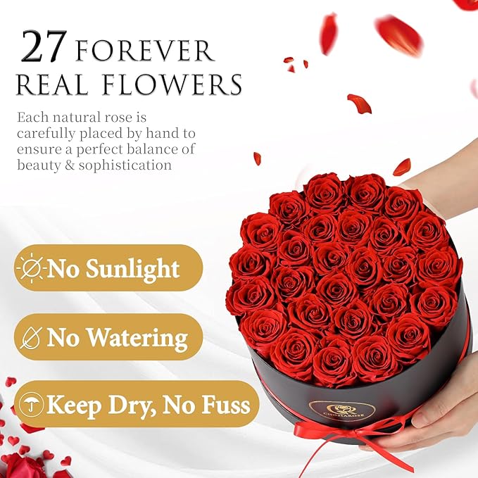 Flowers Forever Preserved Roses, 27 Preserved Flowers for Delivery Women Birthday Gifts for Mom Wife Grandma Preserved Rose Forever in Box for Her Mother Anniversary Birthday Gift for Women