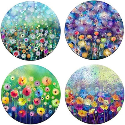 Watercolor FlowersRound Coaster Set - Made of Recycled Rubber - Set of 4