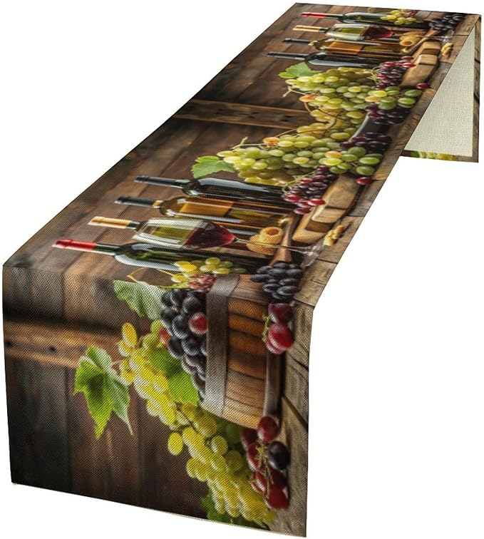 Red Wine Themed Vintage Table Runner, Kitchen Dining Table Farmhouse Decoration for Home Party Decor 13x108 in