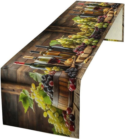 Red Wine Themed Vintage Table Runner, Kitchen Dining Table Farmhouse Decoration for Home Party Decor 13x108 in