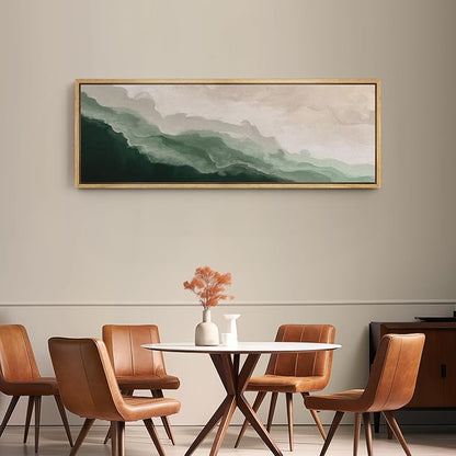 SIGNFORD Large Framed Canvas Print Wall Art Abstract Green Wave Nature-Inspired Illustrations Modern Art Relax/Calm Warm for Living Room, Bedroom, Office - 60"x20"