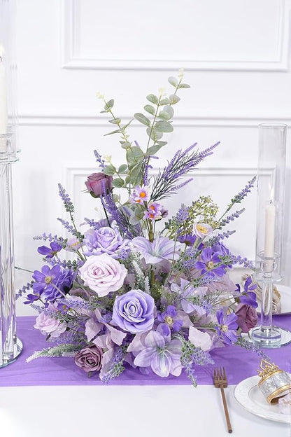 2pcs Purple Free Standing Flowers Ball Bouquet Artificial Rose Arrangements Balls for Wedding Centerpieces Tables Chair Aisle Runner Flowers Decorations