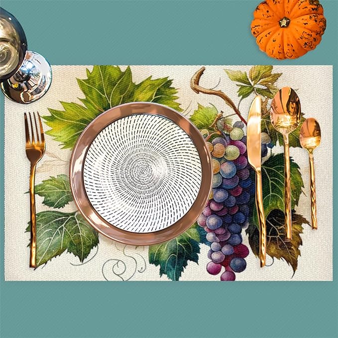 Fruit Grapes Purple Abstract Placemats Set of 1 PVC Vinyl Non Slip Table Mats Waterproof Heat Resistant Place Mats Washable Wipeable Dining Table Mat for Kitchen Party Indoor Outdoor Decorative
