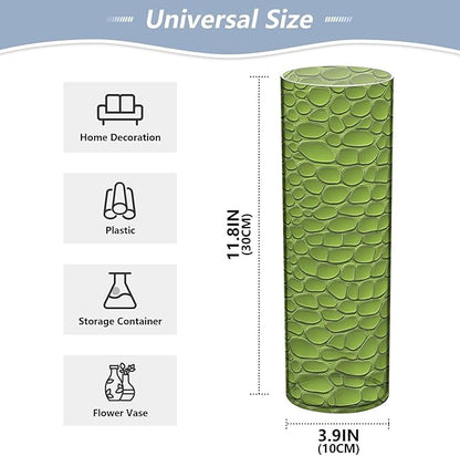 Flower Vase for Centerpieces, Green Crocodile Leather Texture Plastic Cylinder Vase, Clear Bud Vases for Home Wedding Office Table Decor