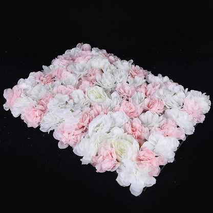 12 PCS Artificial Flower Wall Panels 24" x 16" Decorative Hydrangea and Rose Flower Backdrop Panels Wedding Party Event Decoration Photo Backdrop Decor (12 PCS, Pink + White)