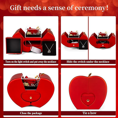 Gifts for Mom from Daughter and Son, Unique Mother Birthday Gift Idea, Preserved Red Real Roses with I Love You in 100 Languages Mom Necklace, Cool Present to Mother Mama -Red