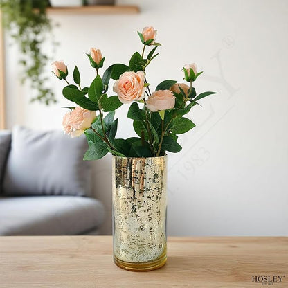 Hosley Set of 2 Mercury Gold Glass Vases – Elegant Flower Pots for Boho Decor, Wedding Gifts, Decorative Centerpieces, Hurricane Style Vase for Home, Events, and DIY Crafts