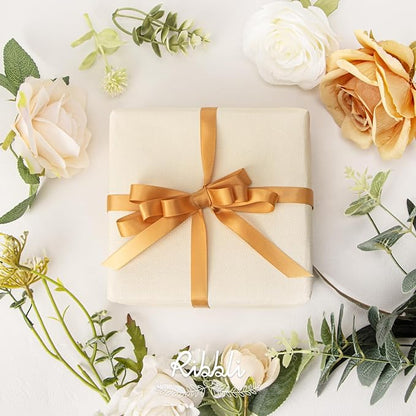 Ribbli Old Gold Satin Ribbon Double Faced Satin 1/2 inch x Continuous 50 Yards-Old Gold Ribbon for Gift Wrapping Crafts Wedding Decoration Bows Bouquet Floral Arrangement