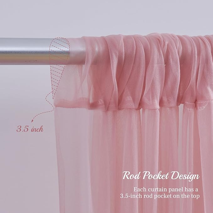 10x8ft Dusty Rose Tulle Backdrop Curtain with Lights String for Parites, Sheer Backdrop Curtains for Wedding Baby Shower Birthday Party Photo Shoot Decorations