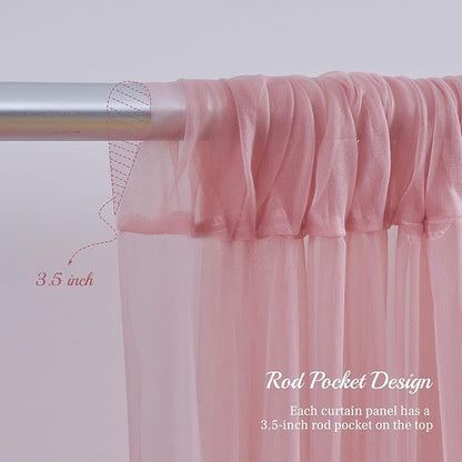 10x8ft Dusty Rose Tulle Backdrop Curtain with Lights String for Parites, Sheer Backdrop Curtains for Wedding Baby Shower Birthday Party Photo Shoot Decorations