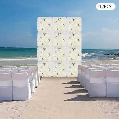 15"x 15" Artificial Flower Wall Panels, Silk Flower Panels for Outdoor Garden Backyard Fence Privacy Screen and Indoor Wall Decor (12 Pcs White, Style 2)