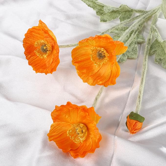 ASTRYAS 8 Stems Artificial Flowers Fake Faux Poppy Silk Bouquet Orange Flowers for Wedding, Home, Party Decoration,Table Centerpiece Arrangement(8, Orange)