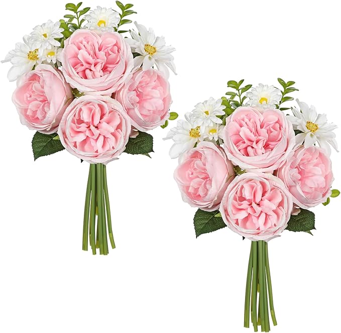 Peonies Artificial Flowers 22PCS Faux Pink Flowers Artificial Realistic Peony and Daisies Silk Flower Arrangements 14.5" Fake Flowers for Vase Centerpiece Wedding Party Home Decor DIY Bridal Bouquet
