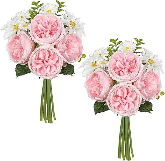 Peonies Artificial Flowers 22PCS Faux Pink Flowers Artificial Realistic Peony and Daisies Silk Flower Arrangements 14.5" Fake Flowers for Vase Centerpiece Wedding Party Home Decor DIY Bridal Bouquet