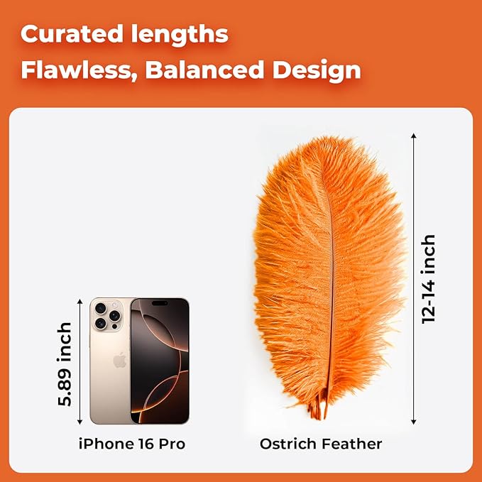 Piokio 20 pcs Orange Ostrich Feather Plumes 12-14 inch(30-35 cm) Bulk for Wedding Party Centerpieces and DIY Clothes Decoration, Gatsby Decorations