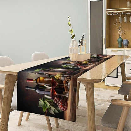 Red Wine Themed Retro Table Runner, Table Dresser Runner, Kitchen Dining Table Runners for Indoor Outdoor Holiday Decor 13" x60
