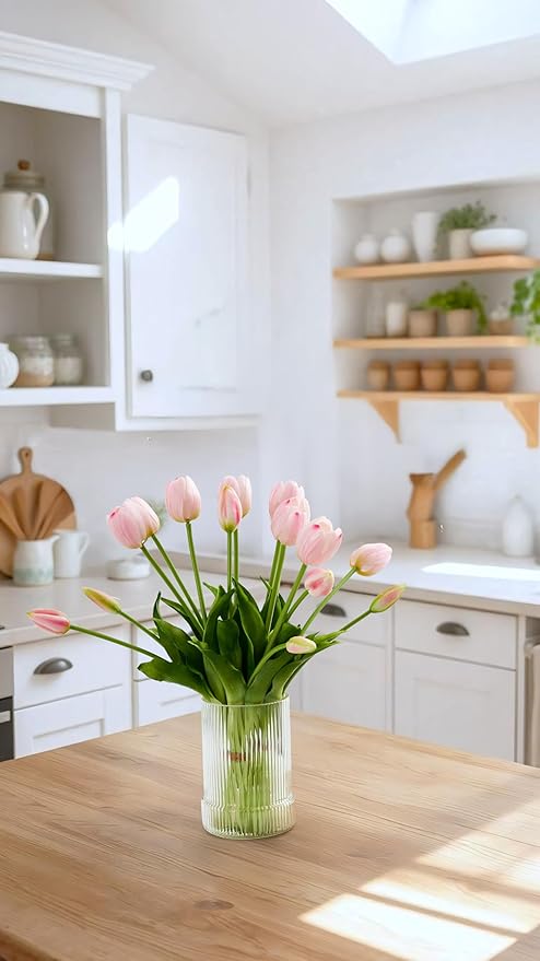 Sousi Real Touch Tulips Artificial Flowers Latex Faux Tulip Realistic Fake Tulips Flowers for Wedding Home Decorations (10, White)