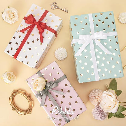 Ribbli Birthday Wrapping Paper Heart Foil Mini Roll Gift Wrap for Women Girls Anniversary Mother's Day Valentine’s Day Wedding 17 inch x 120 inch(10feet) Per Roll