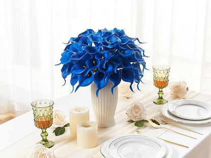 24 Pcs Blue Artificial Calla Lily Flowers Fake Blue Silk Flowers Real Touch for Wedding Bouquet Office Home Kitchen Decor