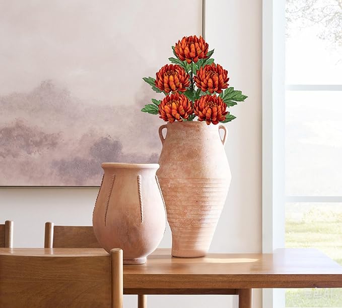 Hollyone 5Pcs Orange Artificial Mums for Outdoors Fall Chrysanthemum Flowers Fake Fall Mums Silk Long Stem Floral Arrangements Bouquets Faux Spider Mum Flower Pincushion Autumn Decorations for Home