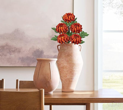 Hollyone 5Pcs Orange Artificial Mums for Outdoors Fall Chrysanthemum Flowers Fake Fall Mums Silk Long Stem Floral Arrangements Bouquets Faux Spider Mum Flower Pincushion Autumn Decorations for Home