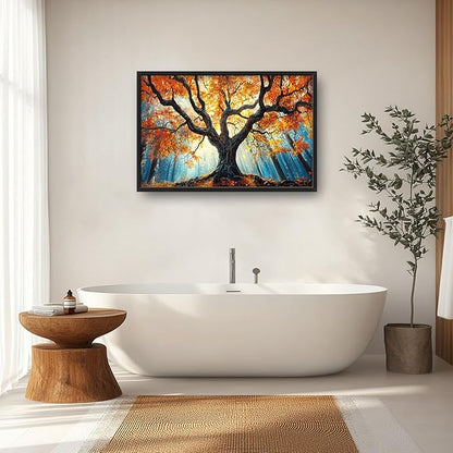 Extra Large Tree of Life Framed Wall Art for Living Room,Fall Autumn Forest Sunrise Landscape Pictures Wall Decor,Nature Canvas Print Painting Modern Artwork Bedroom Office 36L x 24W