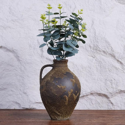 Wabi Sabi Decor Rustic Vase with Handle, Distressed Farmhouse Vase for Home Decor, Vintage Pottery Terracotta Vases for Home Decor, Living Room, Kitchen, Bedroom, Shelf, and Table Centerpiece