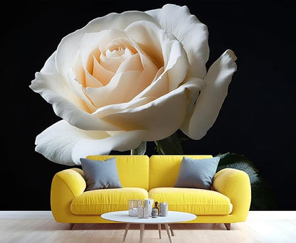 White Rose Wall Mural, Romantic White Rose 3D Wall Murals, Simple Elegant Flowers Wallpaper Mural, for Living Room Bedroom Large Wallpaper Indoor Decor 157.5" W x110.3 H