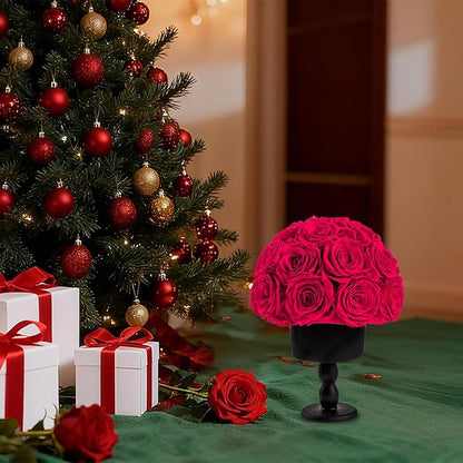 Eternal Rose Dome with Vintage Pedestal, 23 Forever Preserved Roses Arrangement for Home Decoration, Ideal Gift for Christmas,Valentine's Day, Mother's Day, Birthdays-Hot pink