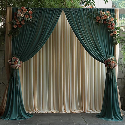 10x10ft Wrinkle Free Hunter Green Backdrop Curtain for Parties Soft Fabric Drapes Wedding Dark Green Curtain Backdrop for Birthday Party Decorations Background for Photography 5x10ft,2 Panels
