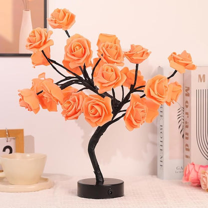 Drawelry Rose Flower Tree Lamp - LED Rose Tree Table Lamp USB/Battery Powered Artificial Bonsai Flower Night Light for Bedroom Living Room Party Wedding Birthday Decor (Orange)