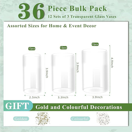 Glass Cylinder Vase for Set of 36 for Centerpieces, 4,4,5 inch Tall Clear Cylinder Vase Bulk Floating Candle Holder Flower Vase for Wedding Table Home Décor and Party