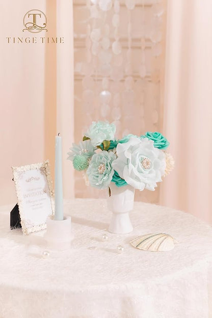 TINGE TIME Artificial Flowers Combo Mix Silk Flowers Teal Green Roses w/stem for DIY Wedding Bridal Bouquets Baby Shower Floral Arrangement Table Centerpieces Home Decorations (TealGreen&Champagne)