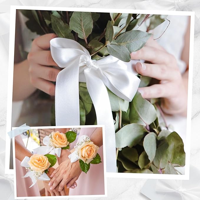 White Ribbon 1 inch 60 Yards Double Faced White Satin Ribbon for Crafts DIY Hair Chair Cheer Bows Gift Wrapping Christmas Bedroom Decor Flower Bouquet Wedding Invitation