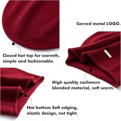 QUEENFUR Knit Slouchy Beanie Hats for Women Cashmere Ski Cap Knitted Wool Soft Warm Winter Hat