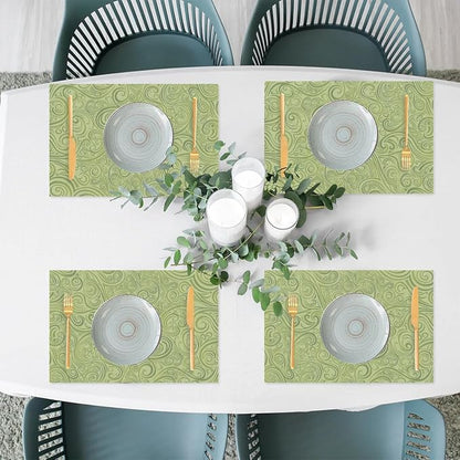PVC Placemats Set of 1 Sage Green Abstract Art Wipeable Table Mats Washable Heat Resistant Non Slip Vinyl Dining Table Mat for Kithen Indoor Outdoor Patio Farmhouse Place Mats Decorative