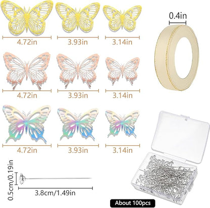 YOUlDIANZI Bouquet Wrapping Paper Kit - 20 Sheets Waterproof Floral Paper in Black, Pink, Beige With Ribbons, Flower Pins, 3D Butterflies for Florist Wrap