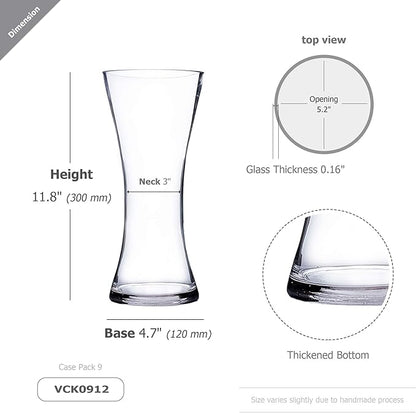 WGV Unique Bouquet Vase, 5" W, 12" H, Clear Glass Tall Floral with Flared Oval Opening, Centerpiece, Home Wedding Event Decor, 1 Piece (VCK0912)
