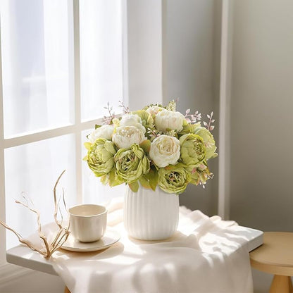 Mkono Peonies Artificial Flowers, 2 Packs 13 Stems Faux Peony Flowers Real Touch Fake Silk Bouquet for Arrangements Dining Table Centerpieces for Kitchen Bridal Wedding Party (2, New Green)