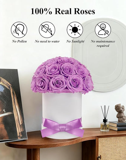 27 Forever Roses Dome in White Box, Eternal Real Roses Gifts for Women, Preserved Flowers for Delivery Prime, Anniversary, Valentine's Day, Christmas, Birthday for Her (Light Purple)
