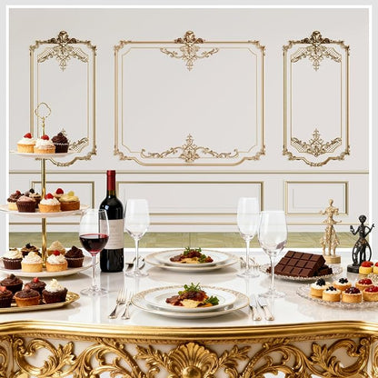 AOFOTO Vintage Room Inside Backdrop Modern French Classic Frame White Walls Gold Embossed Floral Photo Background Wedding Bridal Shower Reception Drama Portrait Photoshoot Backdrop Props 5x3ft
