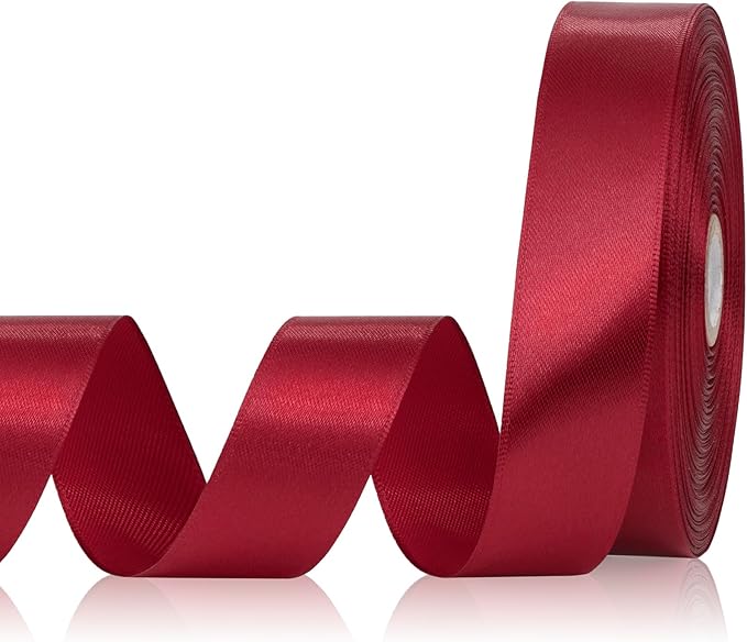 Wine Red Ribbon 1 Inch 60 Yards, Versatile Maroon Satin Ribbon for Crafts, Gift Wrapping, Flower Bouquet, Graduation Lei, Baby Shower, Christmas, Halloween