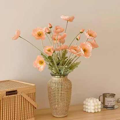 2 Pcs Artificial Fake Flowers Plants Poppies Silk Flower Arrangements Wedding Bouquets Decorations Plastic Floral Table Centerpieces for Home Kitchen Garden Party Decor Approx 23.6" High - Light Coral